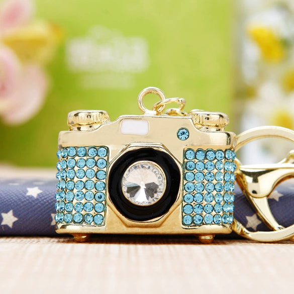 Creative Metal Rhinestone Camera Car Keychain For Women's Bag Pendant