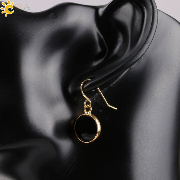 Creative Natural Crystal Convex Earrings Gold Plated Simple Fashion Earrings With Dripping Oil Finish