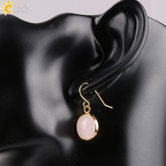 Creative Natural Crystal Convex Earrings Gold Plated Simple Fashion Earrings With Dripping Oil Finish