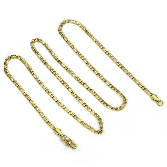 Creative New European And American Hip-Hop Stainless Steel Three Short Long Thin Gold Chain Necklace