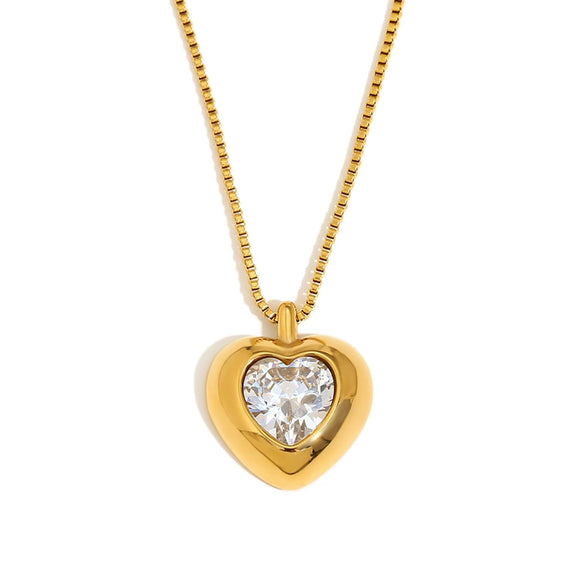 Creative Niche Design High Grade Women's Heart Shaped Stainless Steel Necklace With 18K Gold Plated Electroplating And Love Zircon Box Chain