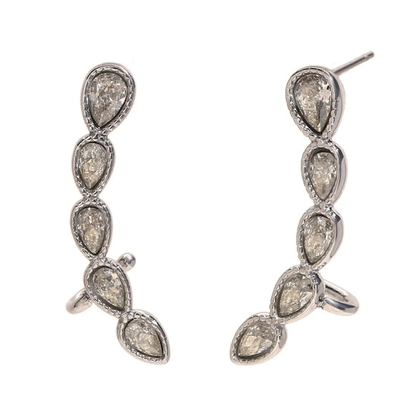 Creative Niche Design Stainless Steel 18K Gold Plated Drops White Diamond Geometric Clip Earrings For Women