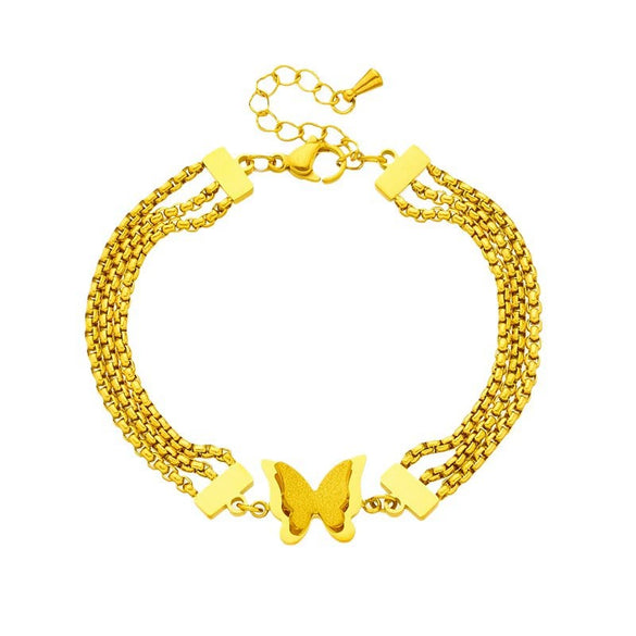 Creative Niche Fashion 3D Frosted Butterfly Connection Multi Layer Chain Titanium Steel Stacked Bracelet With Electroplating