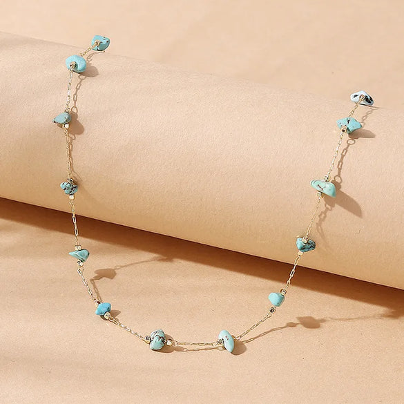 Creative Retro Natural Stone Stitching Chain Necklace