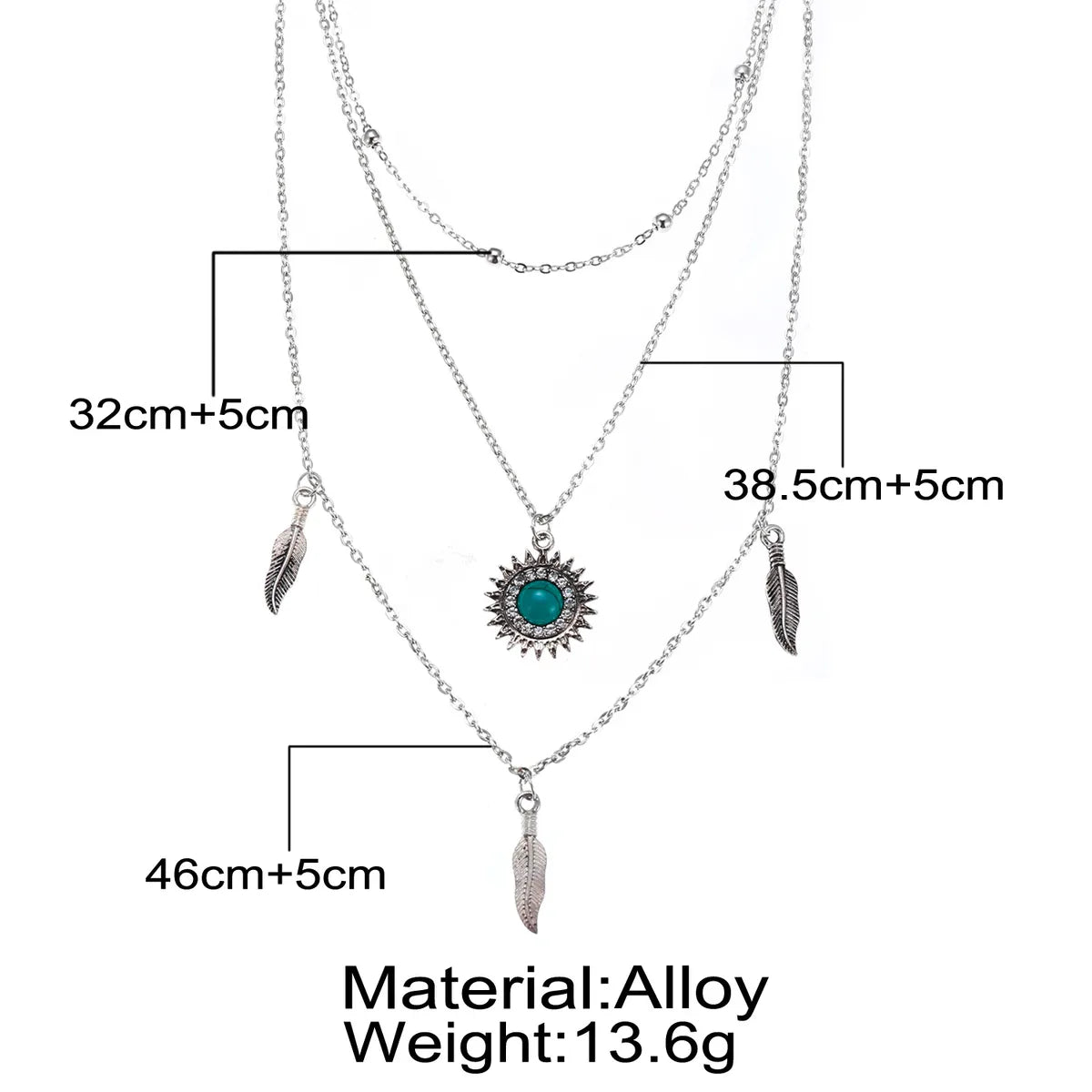 Creative Retro Simple Neck Chain Alloy Feather Pendant Multi-Layer Nec ...
