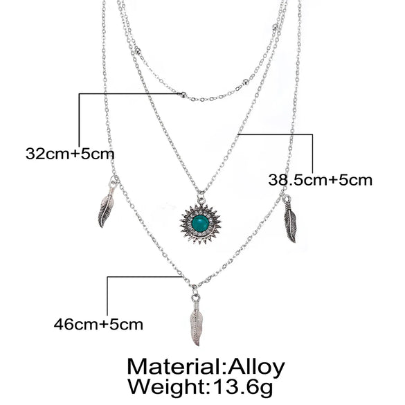 Creative Retro Simple Neck Chain Alloy Feather Pendant Multi-Layer Necklace Wholesale Nihaojewelry