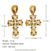 Creative Retro Women's Stainless Steel 18K Gold Plated Cross Earrings With Geometric Design And Color Diamond Pearl Accents