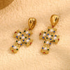 Creative Retro Women's Stainless Steel 18K Gold Plated Cross Earrings With Geometric Design And Color Diamond Pearl Accents