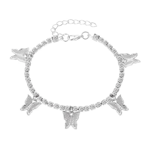 Creative Rhinestone Small Butterfly Anklet Alloy Claw Chain Tassel Foot Decoration With Inlaid Artificial Gemstones And Semi Precious Stones For Women