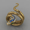 Creative Snakeshaped Inlaid Sapphire Blue Zircon Copper Women's Ring Jewelry