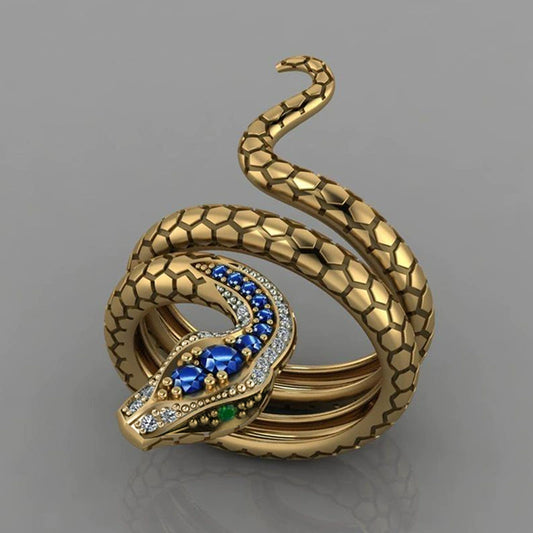 Creative Snakeshaped Inlaid Sapphire Blue Zircon Copper Women's Ring Jewelry