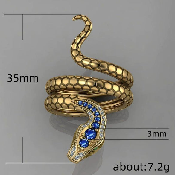 Creative Snakeshaped Inlaid Sapphire Blue Zircon Copper Women's Ring Jewelry