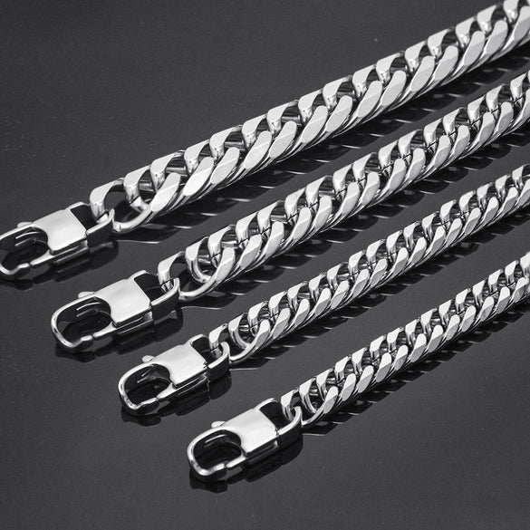 Creative Stainless Steel Cuban Chain Necklace And Bracelet With Square Buckle Geometric Electroplated Unisex Jewelry