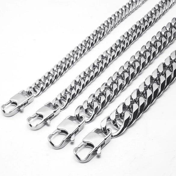 Creative Stainless Steel Cuban Chain Necklace And Bracelet With Square Buckle Geometric Electroplated Unisex Jewelry