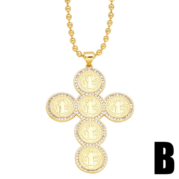 Creative Stylish Cross Sweater Chain For Women Inlaid With Colorful Zircon Copper Bead Chain