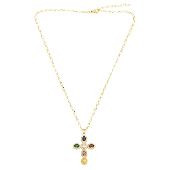 Creative Stylish Cross Sweater Chain For Women Inlaid With Colorful Zircon Copper Bead Chain