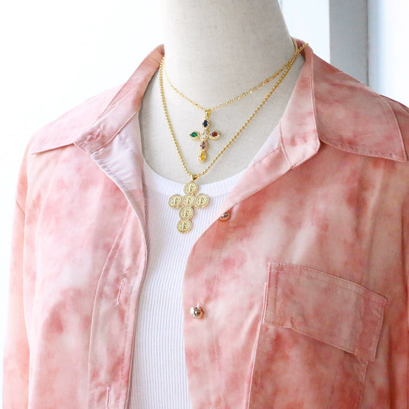Creative Stylish Cross Sweater Chain For Women Inlaid With Colorful Zircon Copper Bead Chain