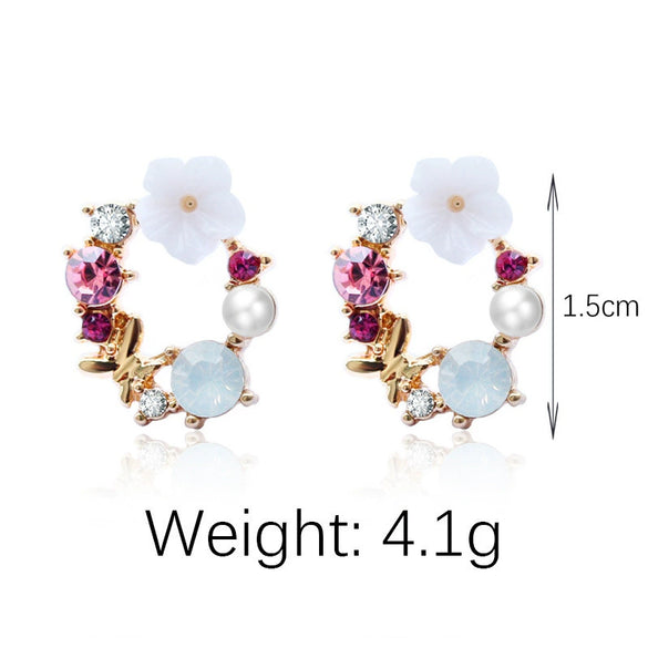Creative Women's Earrings With Sweet Flower Heart Pearl Bow Wreath Design Alloy Electroplated