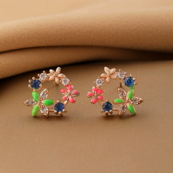 Creative Women's Earrings With Sweet Flower Heart Pearl Bow Wreath Design Alloy Electroplated