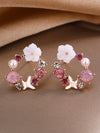 Creative Women's Earrings With Sweet Flower Heart Pearl Bow Wreath Design Alloy Electroplated