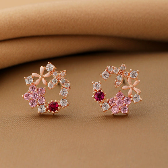 Creative Women's Earrings With Sweet Flower Heart Pearl Bow Wreath Design Alloy Electroplated