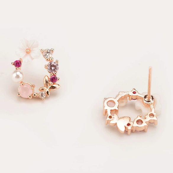 Creative Women's Earrings With Sweet Flower Heart Pearl Bow Wreath Design Alloy Electroplated