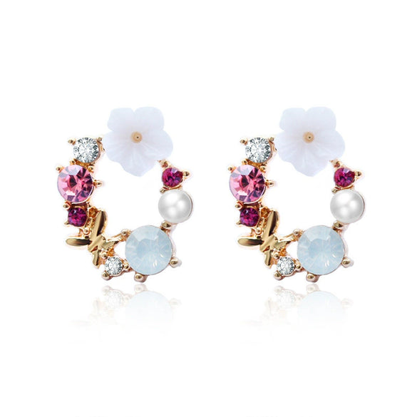 Creative Women's Earrings With Sweet Flower Heart Pearl Bow Wreath Design Alloy Electroplated