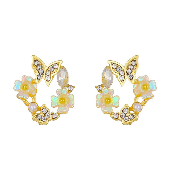 Creative Women's Earrings With Sweet Flower Heart Pearl Bow Wreath Design Alloy Electroplated