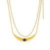 Crescent Shaped Double Layer Necklace And Texturised Bead Earrings Set In Titanium Steel With Lapis Lazuite Beads Light Luxury Style Electroplating Process