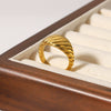 Croissant Pleated Stainless Steel 18K Gold Plated Retro Ring For Women With Geometric Design