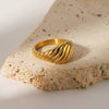 Croissant Pleated Stainless Steel 18K Gold Plated Retro Ring For Women With Geometric Design