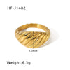 Croissant Pleated Stainless Steel 18K Gold Plated Retro Ring For Women With Geometric Design