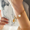 Cross Antifading Bracelet Made Of Titanium Steel With Geometric Pattern Electroplated In 18K Gold For Women