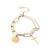 Cross Antifading Bracelet Made Of Titanium Steel With Geometric Pattern Electroplated In 18K Gold For Women