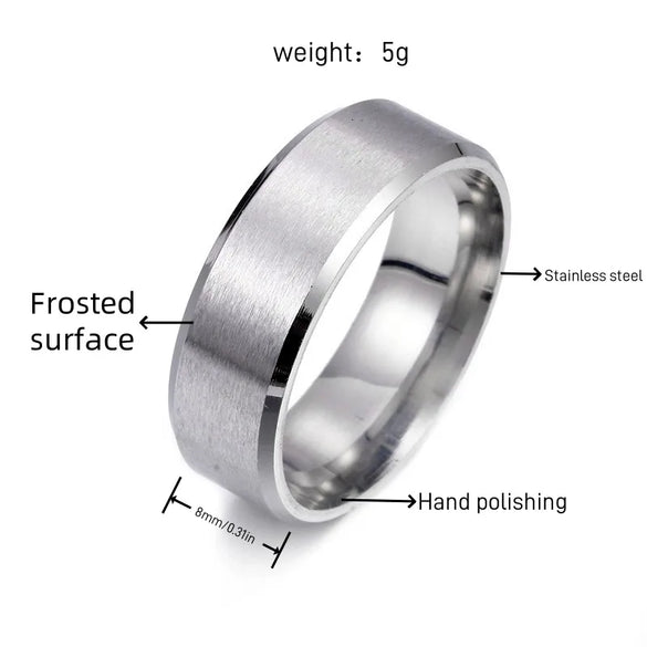 8mm Matte Stainless Steel Men'S Ring Simple Fashion Jewelry Wholesale