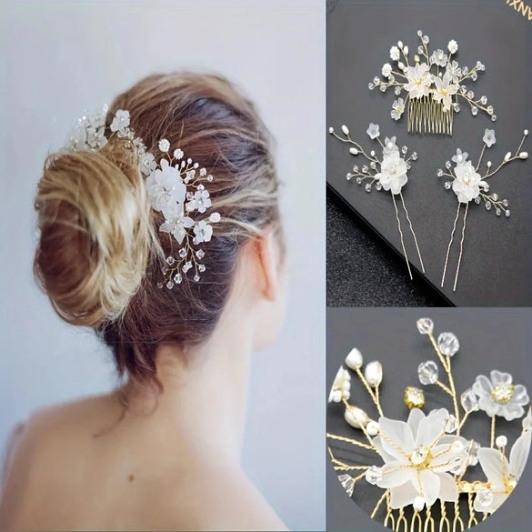-Style Handmade Bridal Headdress Pearl Flower Twist Bead Hair Comb Hair Pin Suit Wedding Dress Accessories