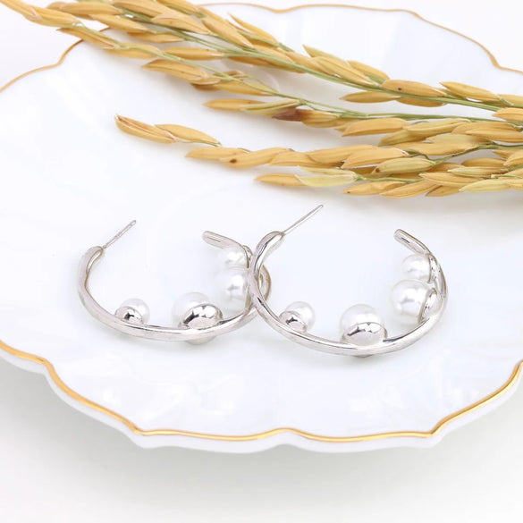 1 Pair Ig Style Simple Style C Shape Plating Inlay Sterling Silver Pearl White Gold Plated Gold Plated Ear Studs