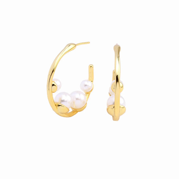 1 Pair Ig Style Simple Style C Shape Plating Inlay Sterling Silver Pearl White Gold Plated Gold Plated Ear Studs