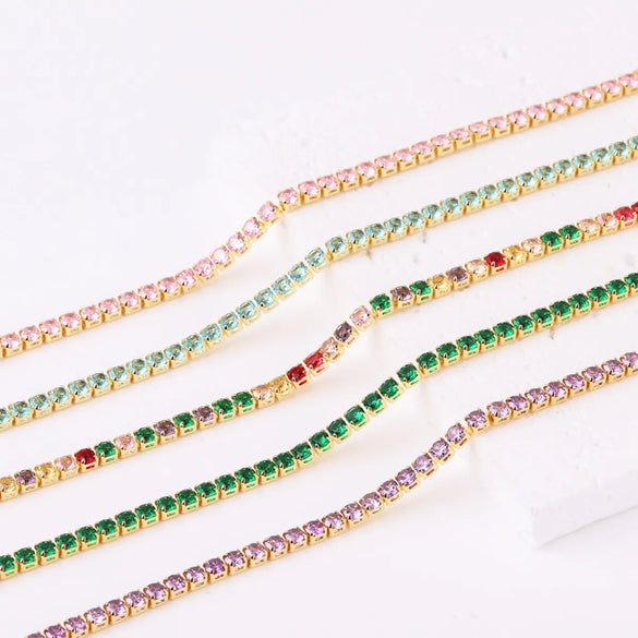 Cross-border Hot Selling European And American Popular Personalized Color Zircon Bracelet Fashion Wild Hip Hop Tennis Chain Wholesale