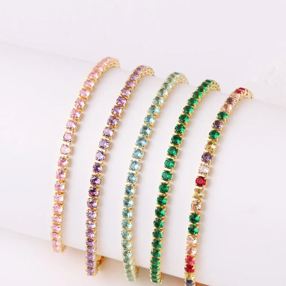 Cross-border Hot Selling European And American Popular Personalized Color Zircon Bracelet Fashion Wild Hip Hop Tennis Chain Wholesale