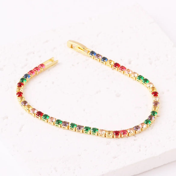 Cross-border Hot Selling European And American Popular Personalized Color Zircon Bracelet Fashion Wild Hip Hop Tennis Chain Wholesale