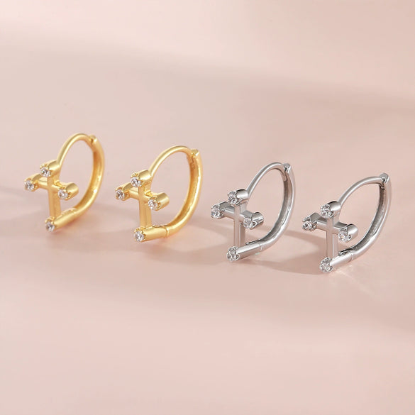 Cross Earrings Copper Simple Electroplated Unisex