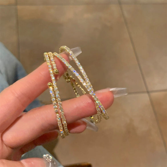 Cross Twisted Inlaid Zircon Copper Open Bracelet High Sense Light Luxury Style