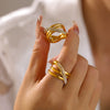 Cross Winding Retro Niche Women's Stainless Steel Ring Plated 18K Real Gold Electroplated