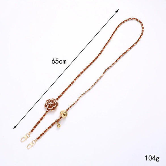 Crossbody Chain Adjustable Replacement Chain For Bag Artificial Leather Pearl Flower Semimanual Style