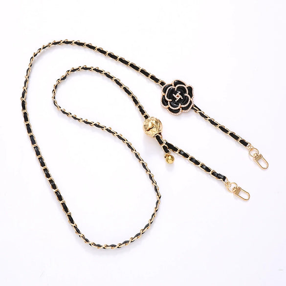 Crossbody Chain Adjustable Replacement Chain For Bag Artificial Leather Pearl Flower Semimanual Style