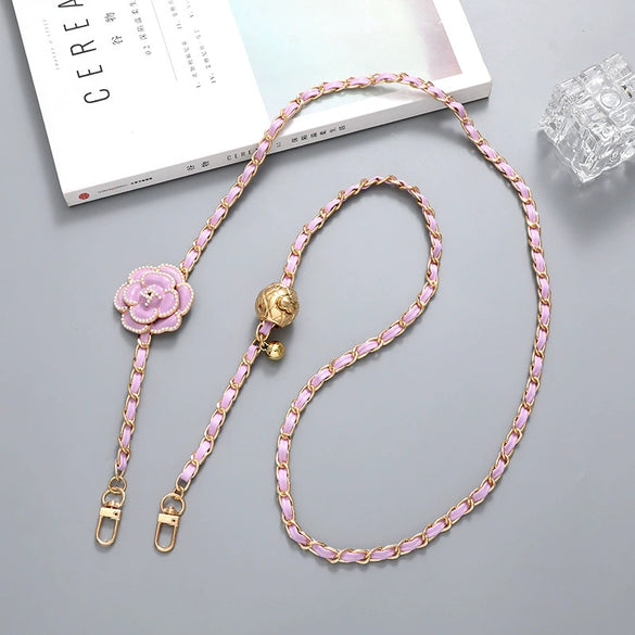 Crossbody Chain Adjustable Replacement Chain For Bag Artificial Leather Pearl Flower Semimanual Style
