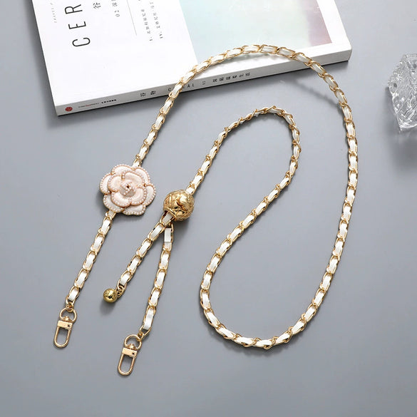 Crossbody Chain Adjustable Replacement Chain For Bag Artificial Leather Pearl Flower Semimanual Style