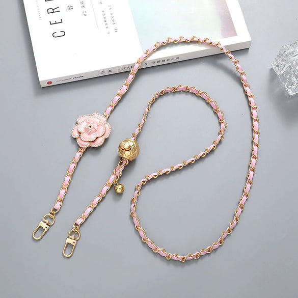 Crossbody Chain Adjustable Replacement Chain For Bag Artificial Leather Pearl Flower Semimanual Style