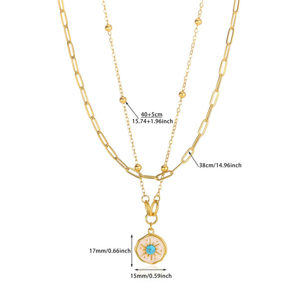 Crossstyle Titanium Steel Women's Sun Pendant Geometric Doublelayer Clavicle Chain Jewelry With Electroplating